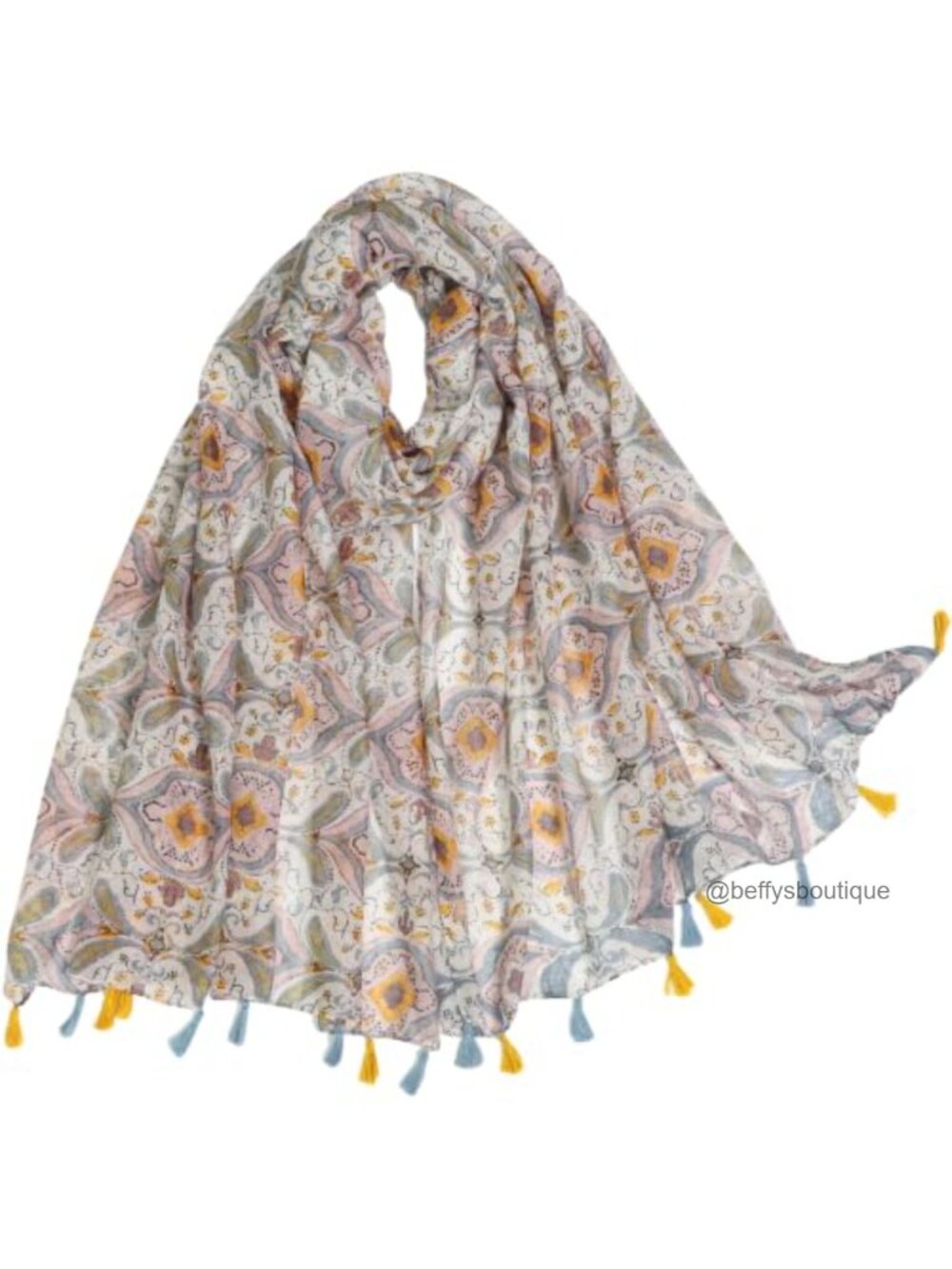 Lightweight Floral Boho Scarf Shawl Wrap with Fringe